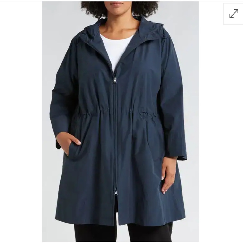 Eileen Fisher Organic Cotton Nylon Zip Front Navy Coat XL